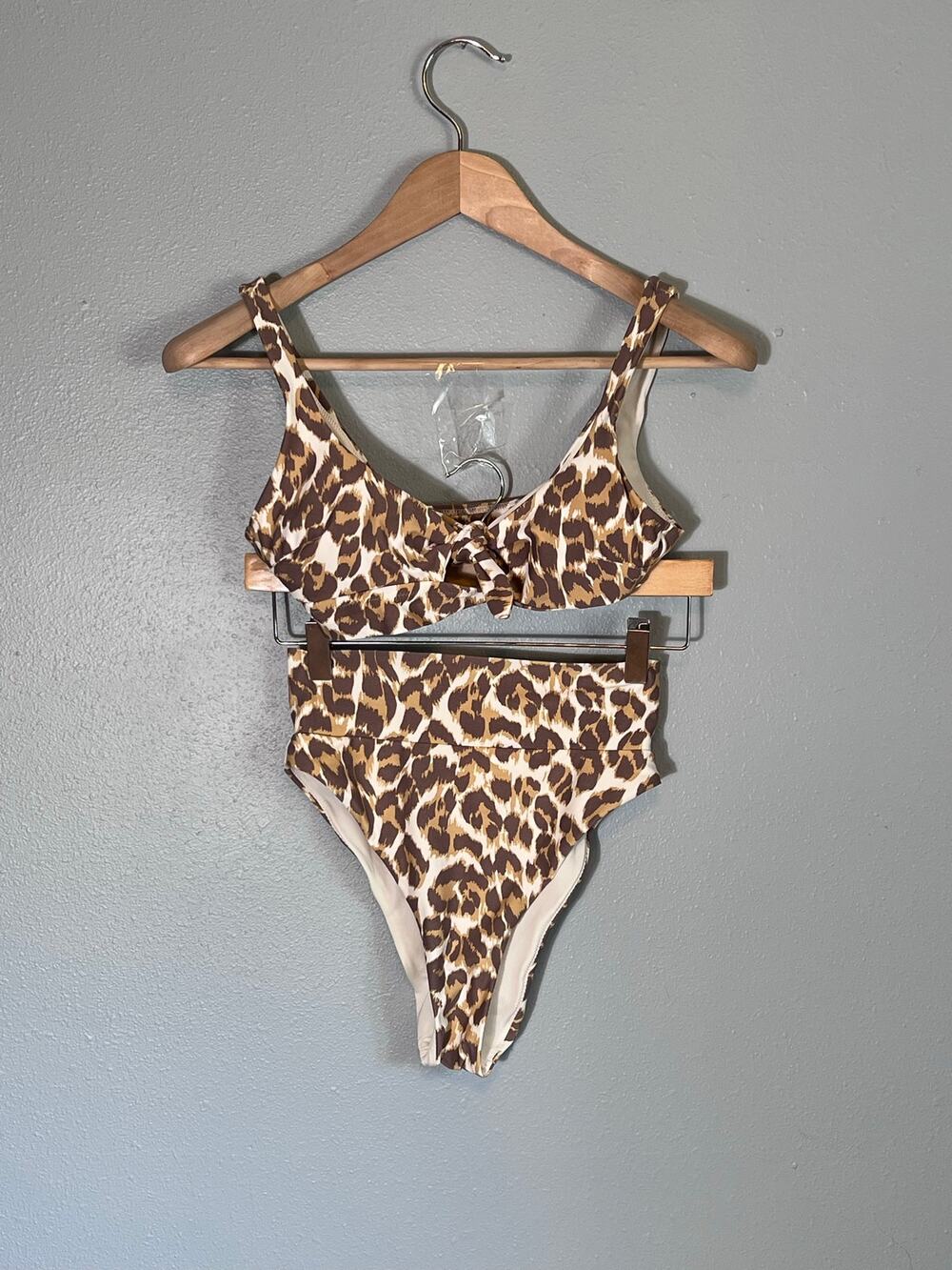 Aerie Bikini Leopard Small Tie Two Piece Leopard Swimsuit Wide Strap Scoop Neck